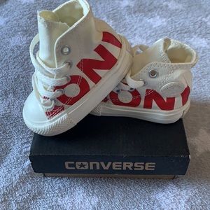 Converse Ctas Hi White Red Logo High Top Sneakers